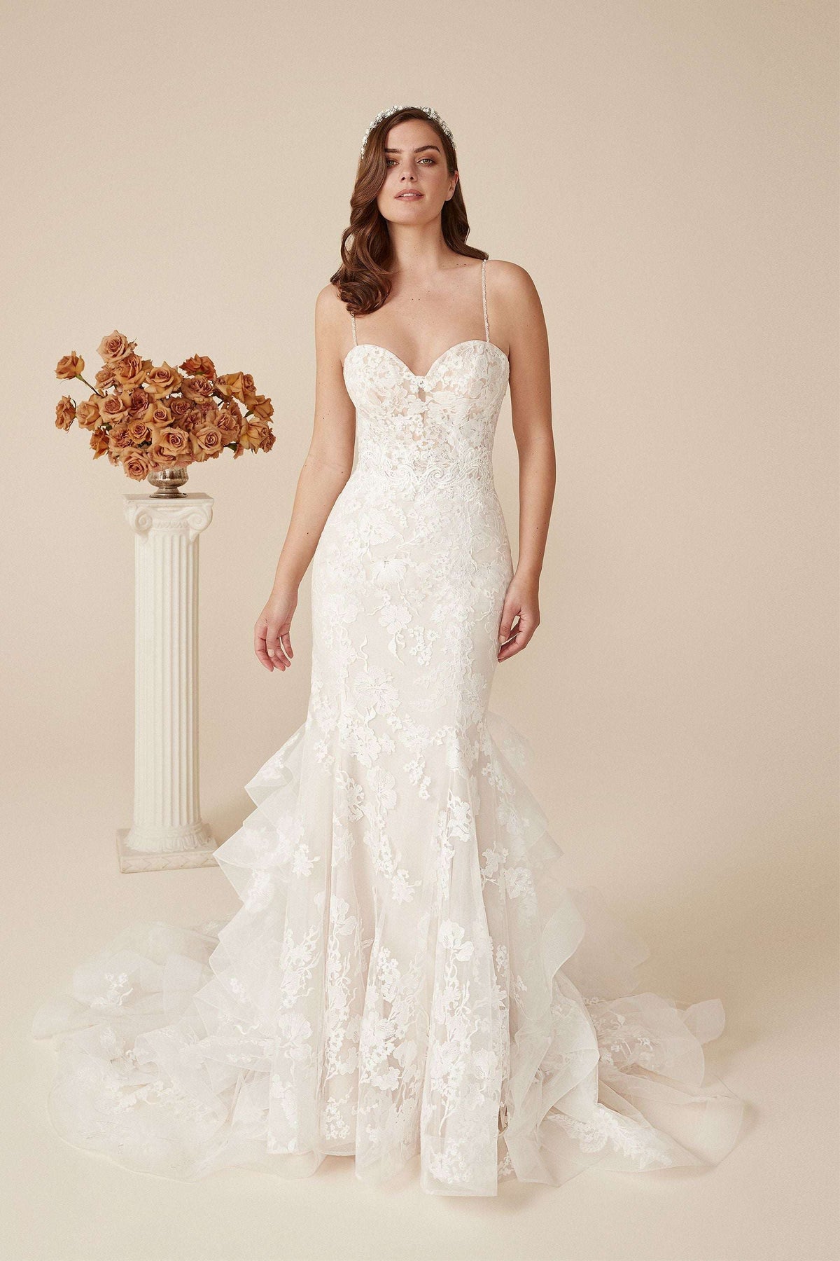 Ruffle Skirt Fit and Flare Dress with Beaded Spaghetti Straps 88248