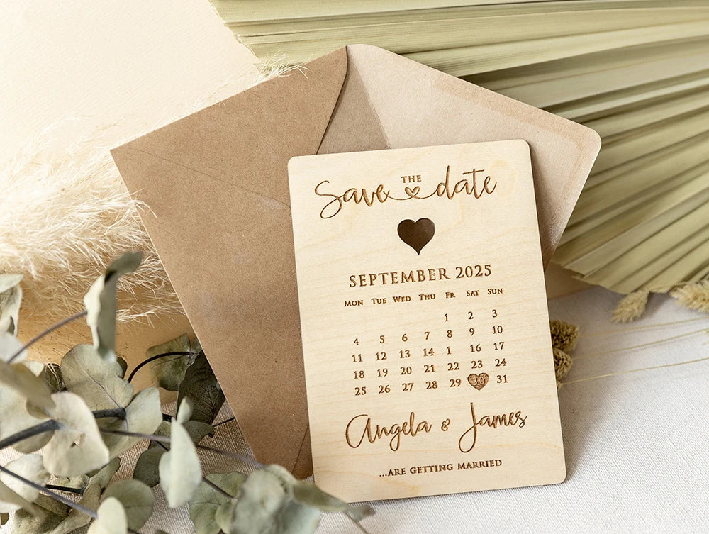 Custom Save The Date Wedding Invitation Laser Cut Wooden/Acrylic Engraved Date Calendar Save The Date Card with Eco Envelope