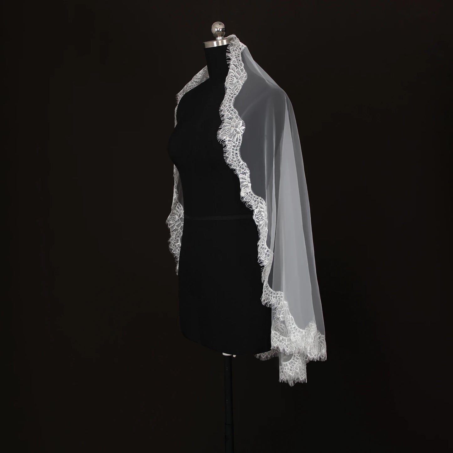 Lace Trim Tulle Wedding Veil White Ivory Bridal Veil Cathedral Length
