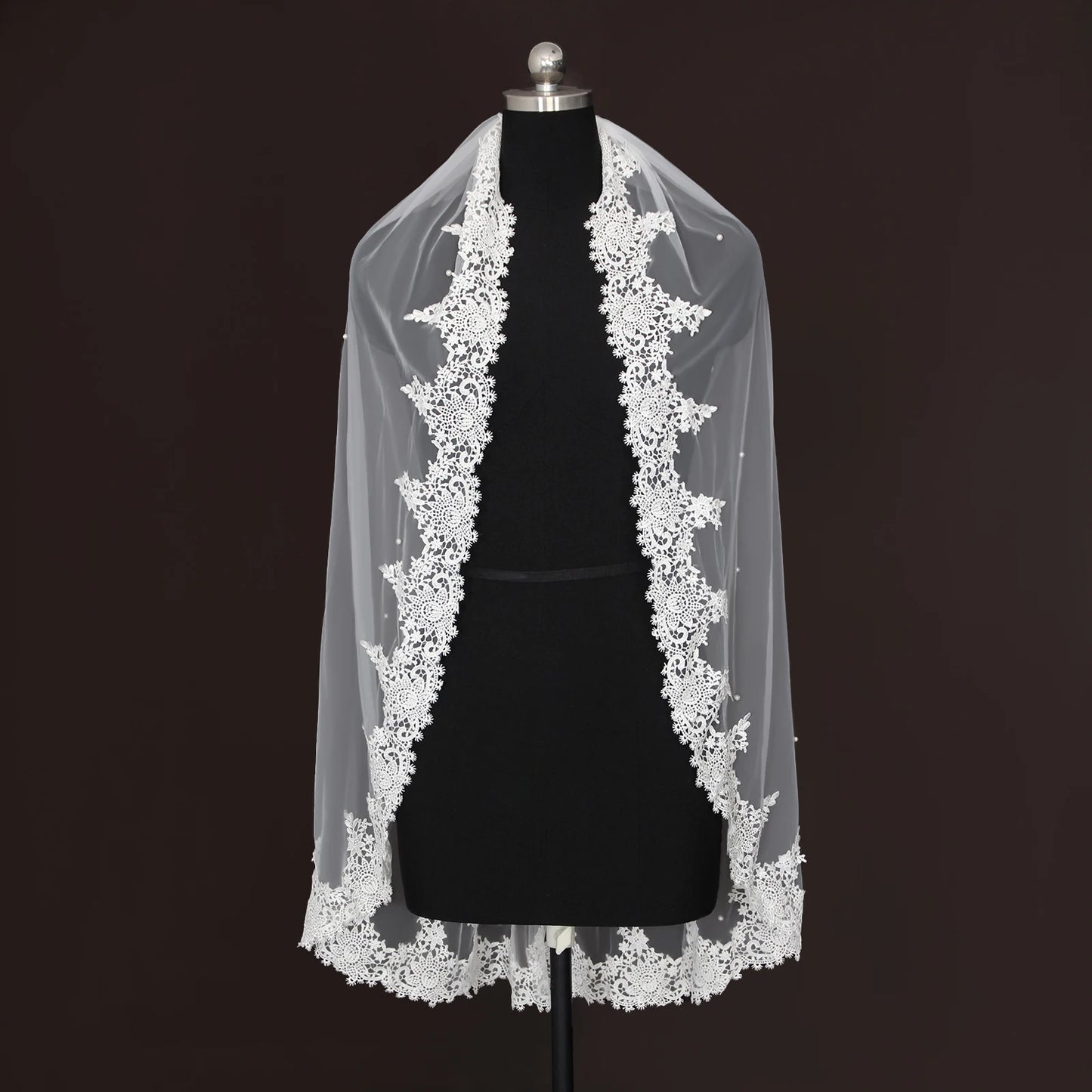 1 Layer Shoulder-Length Bridal Veil with Comb Delicate Floral Lace Embroidery
