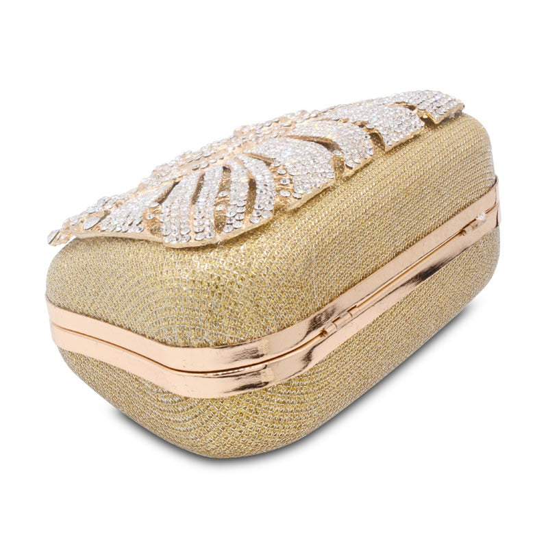 Rhinestones Metallic Hollow Out Crystal Floral Bridal Clutch Bag Wedding Handbag - Blossom Wedding