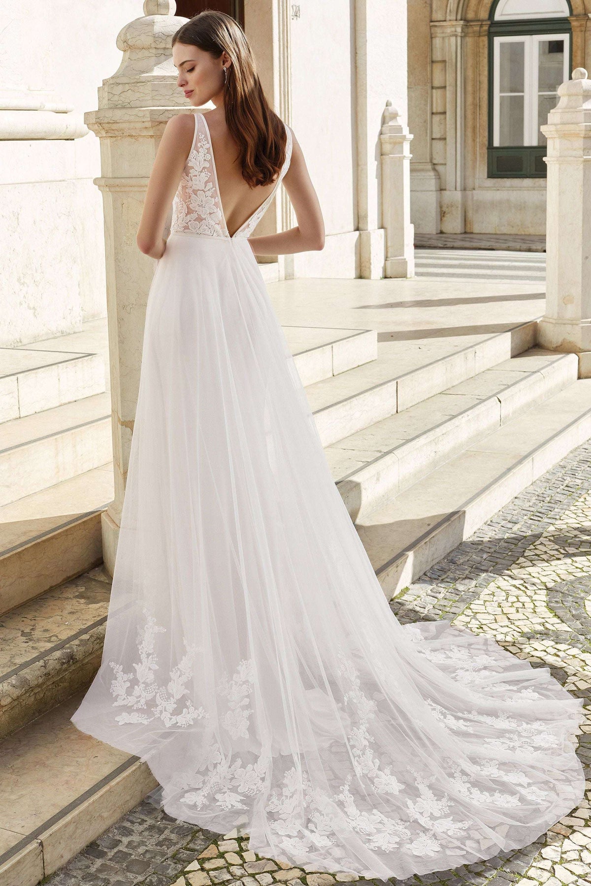 V-Neck Cage Dress with Organza Trim Detail 11158