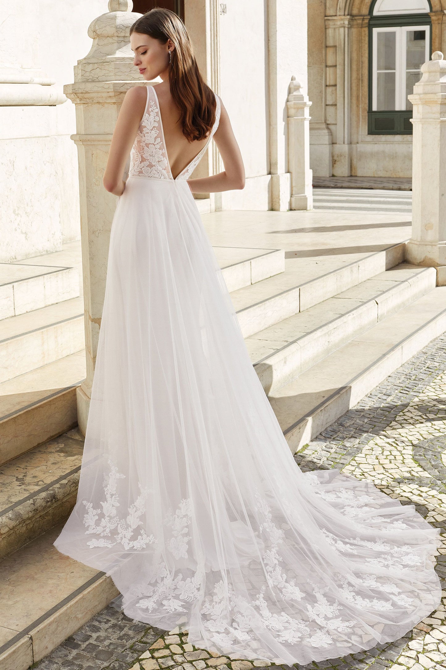 V-Neck Cage Dress with Organza Trim Detail 11158