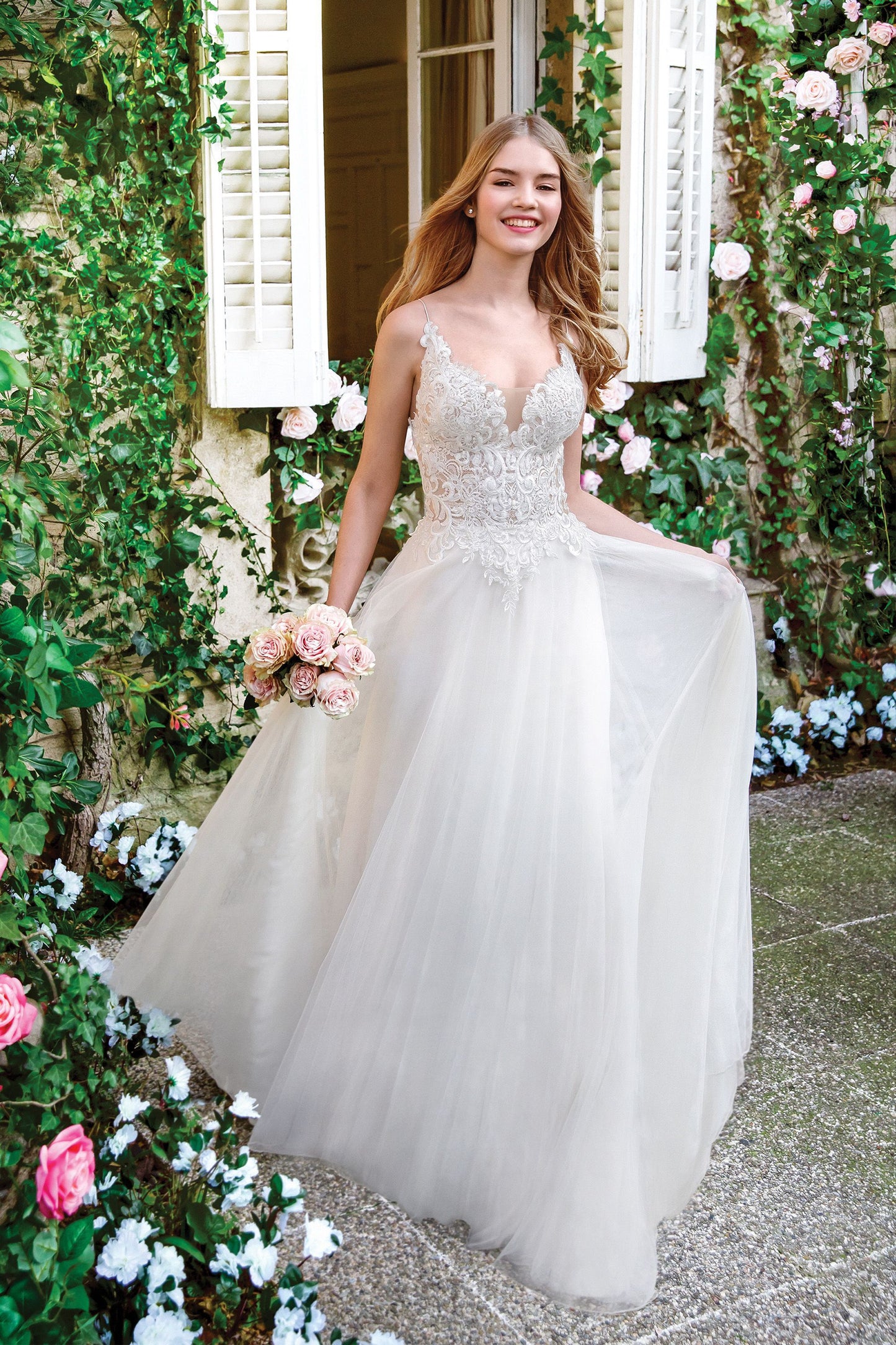 Slim A-line Gown with Illusion Bodice and Eyelash Lacen 1142