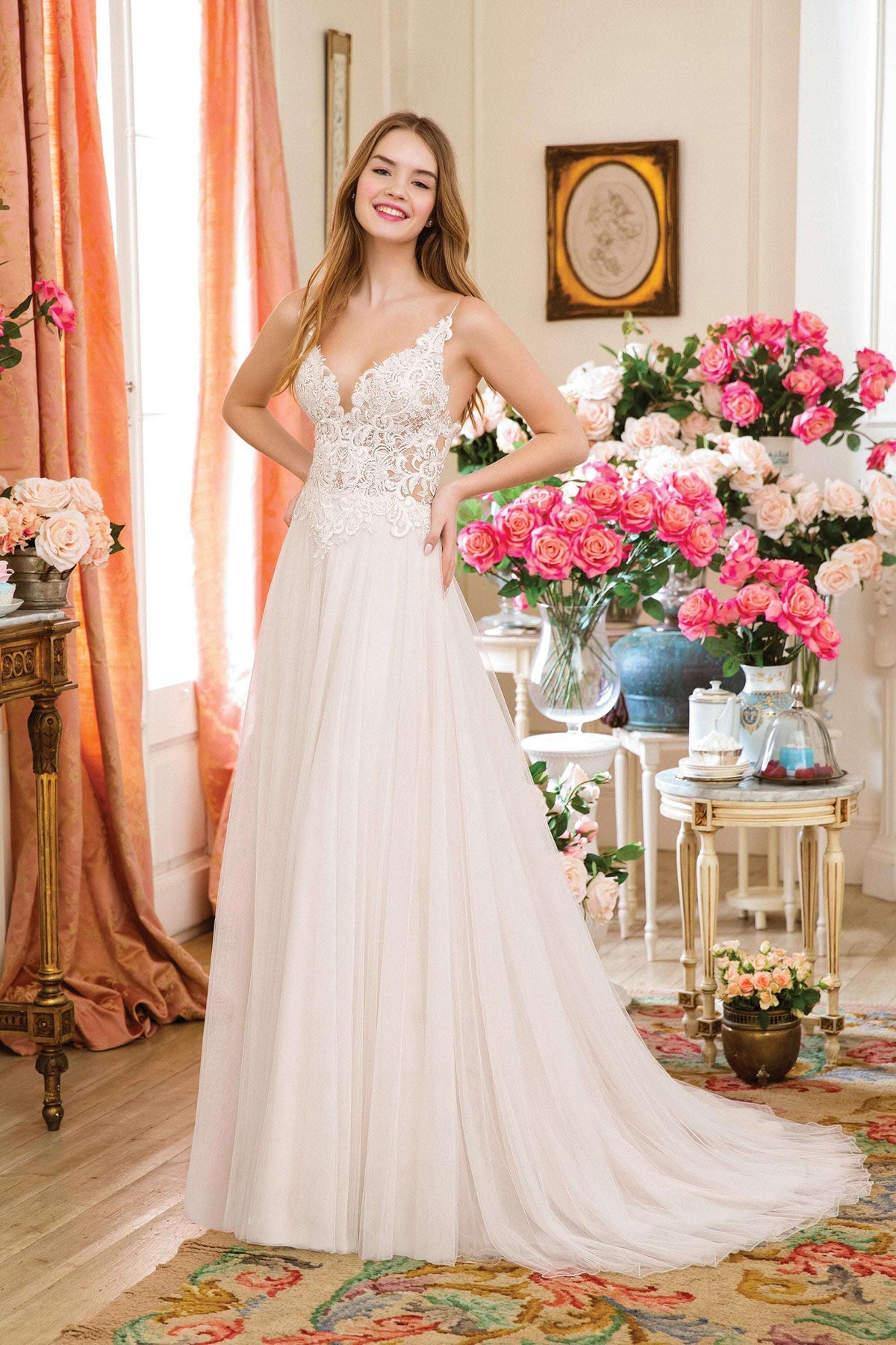 Slim A-line Gown with Illusion Bodice and Eyelash Lacen 1142