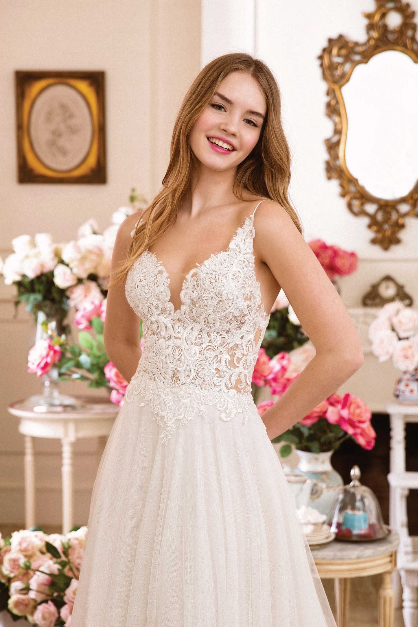 Slim A-line Gown with Illusion Bodice and Eyelash Lacen 1142
