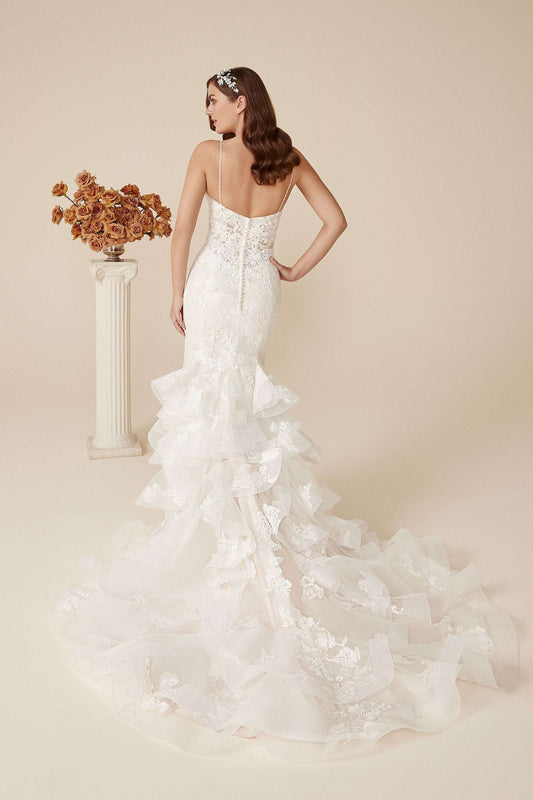 Ruffle Skirt Fit and Flare Dress with Beaded Spaghetti Straps 88248