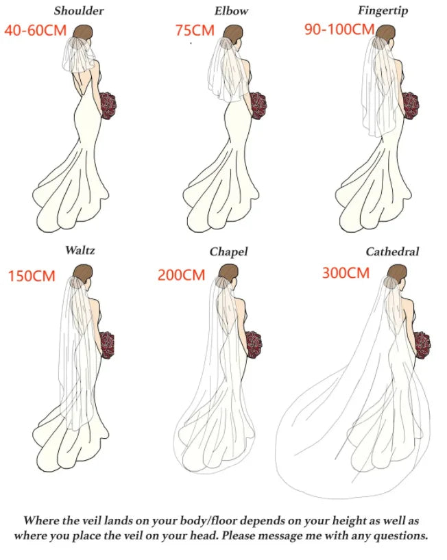Teardrop Pearl Edge Wedding Veil 2 Tier Fingertip Length Soft Tulle with Comb