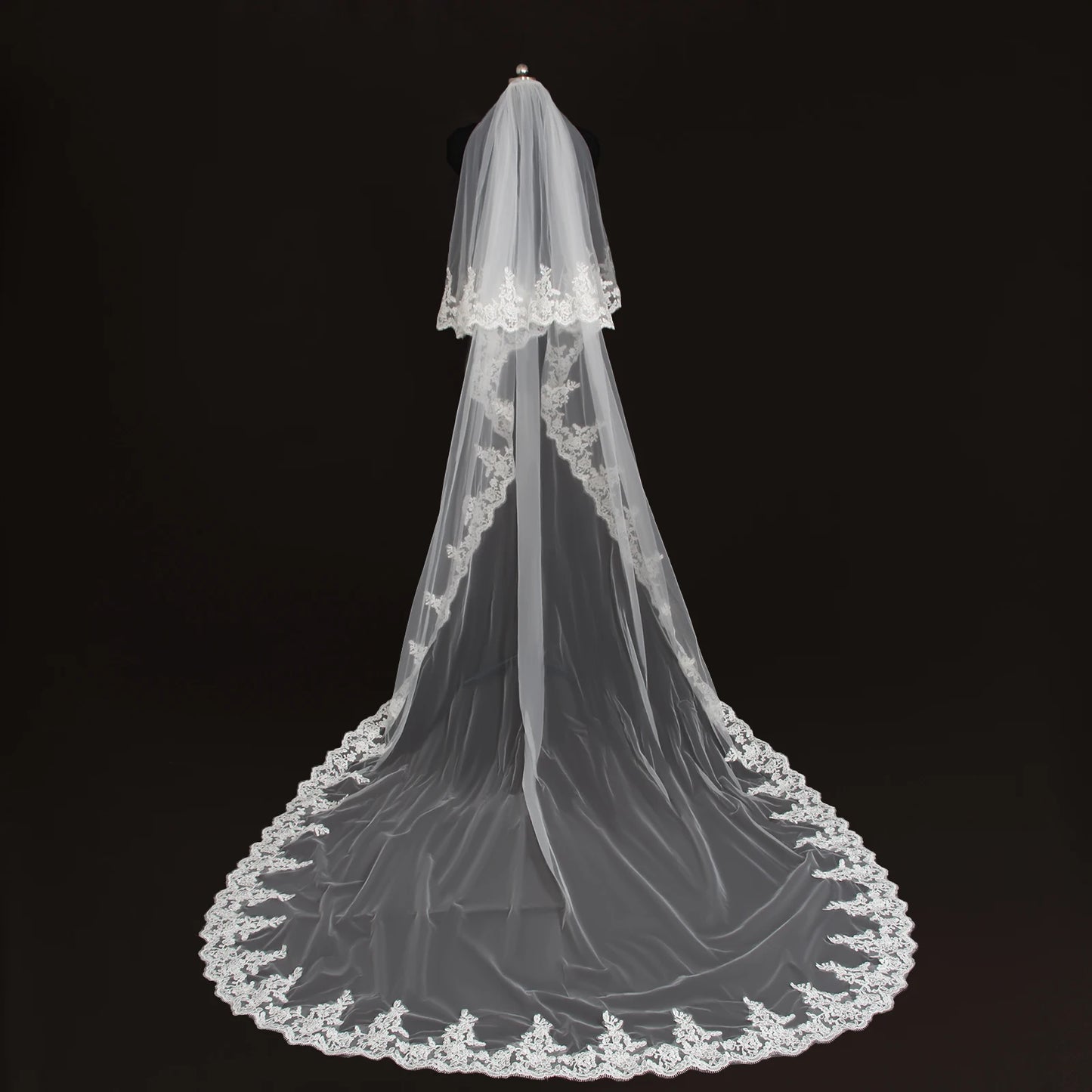 Cathedral Length Bridal Veil with Intricate Lace 2 Tier Wedding Veil