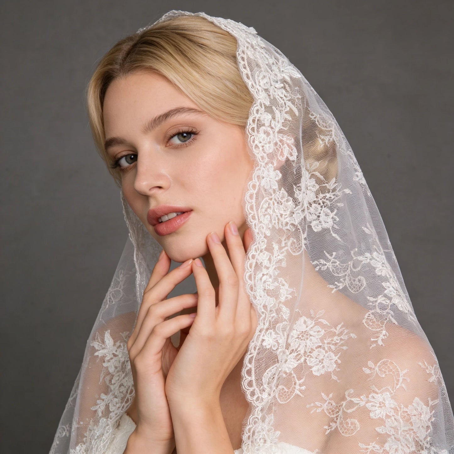 Elegant Spanish Style Bridal Veil Full Lace Trim Sheer Overlay Wedding Veil G159