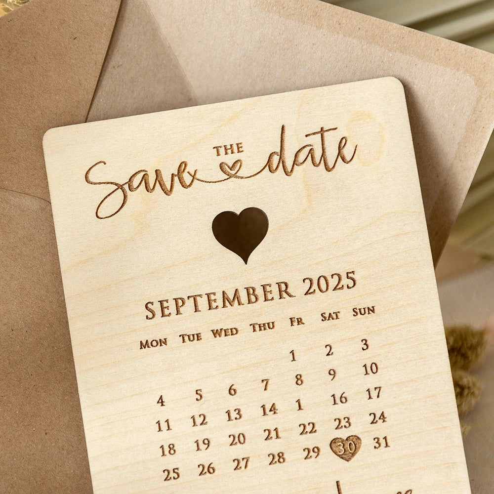 Custom Save The Date Wedding Invitation Laser Cut Wooden/Acrylic  Engraved Date Calendar Save The Date Card with Eco Envelope
