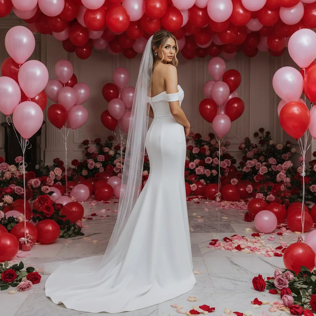 Elegant Crystal-Embellished Single Layer Elbow-Length Wedding Veil with Lace Trim