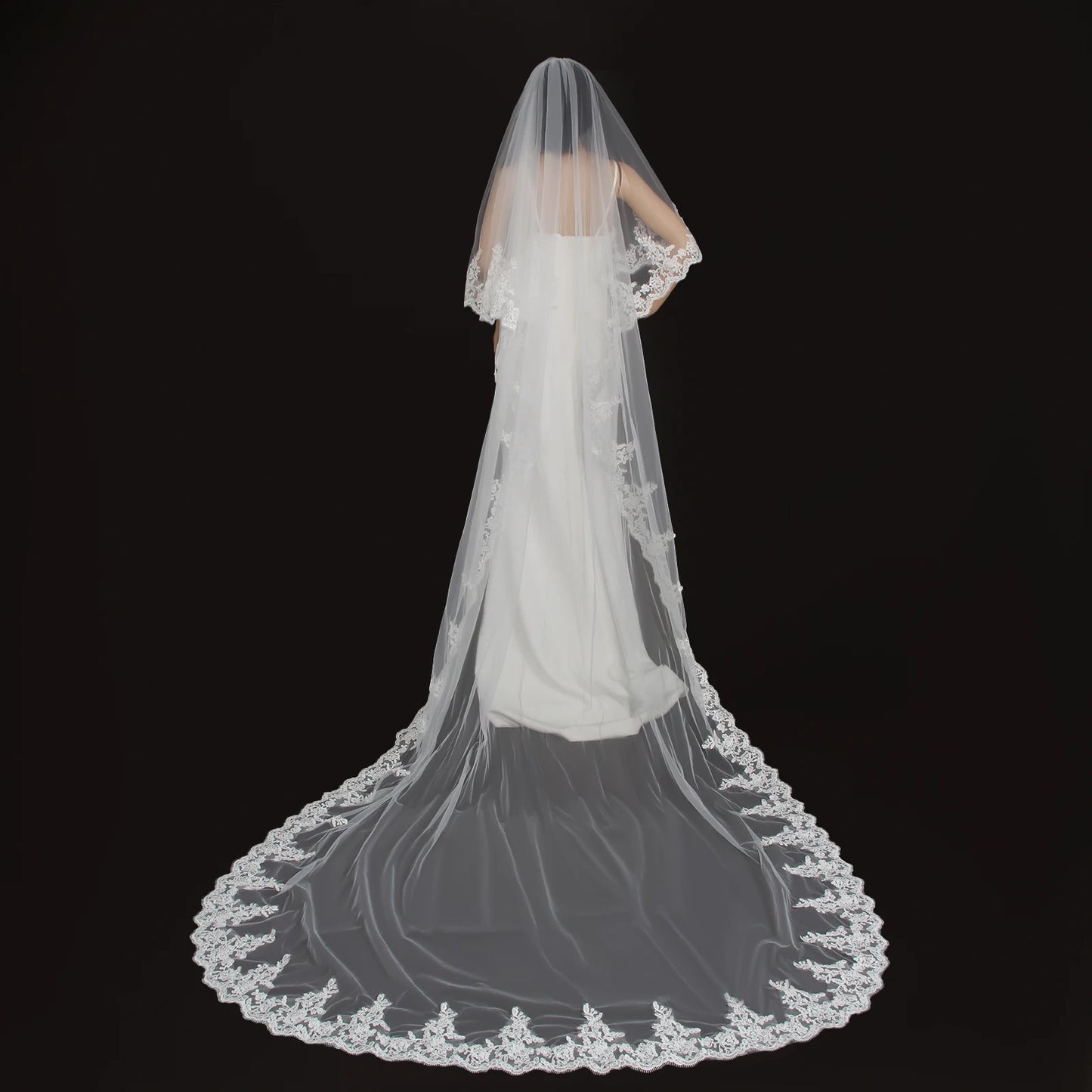 Cathedral Length Bridal Veil with Intricate Lace 2 Tier Wedding Veil