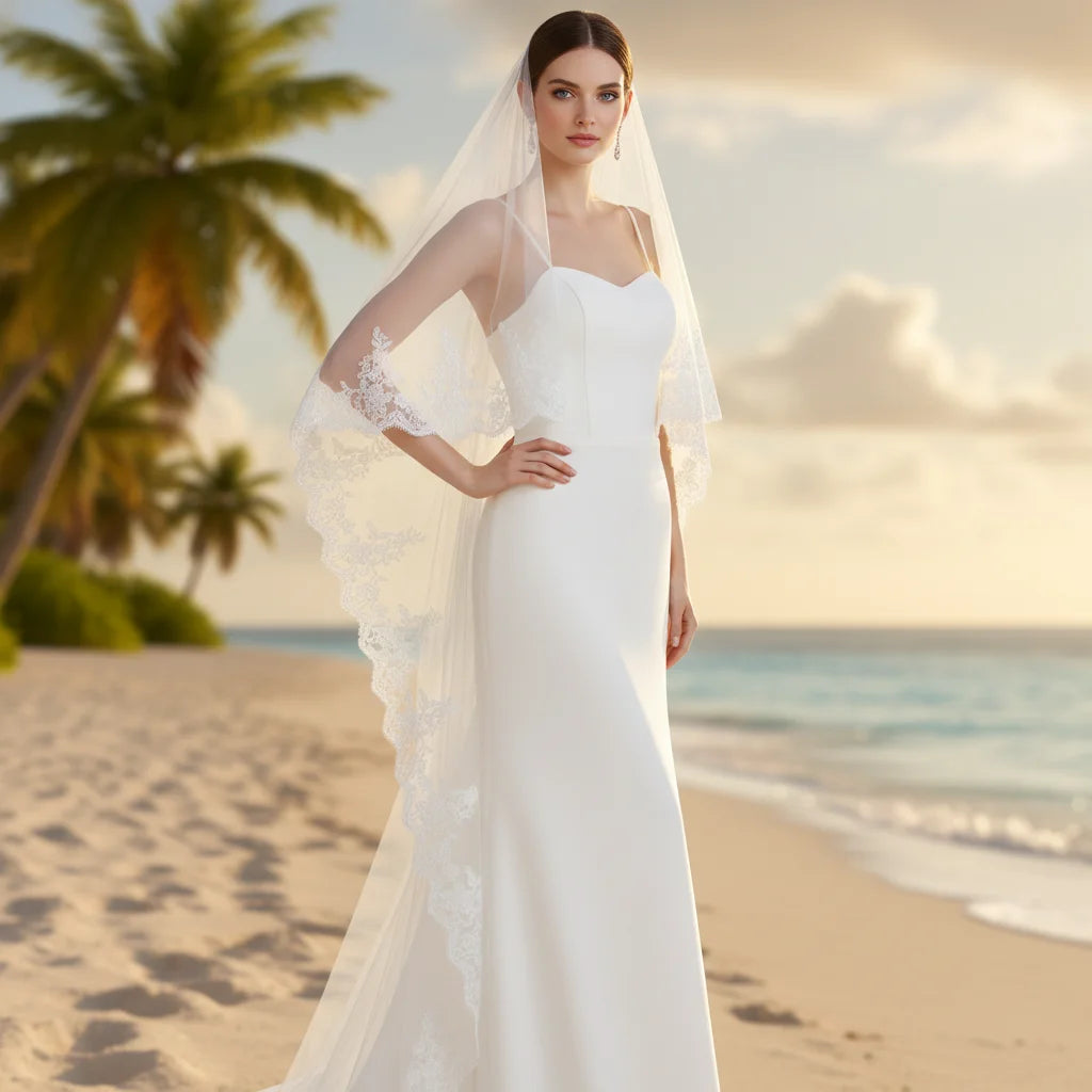 Cathedral Length Bridal Veil with Intricate Lace 2 Tier Wedding Veil