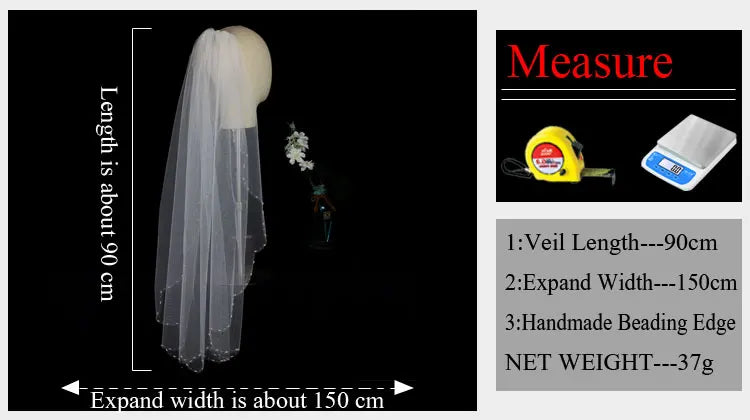 Exquisite Bridal Veil for Wedding Dress One-Layer Handmade Beading Edge
