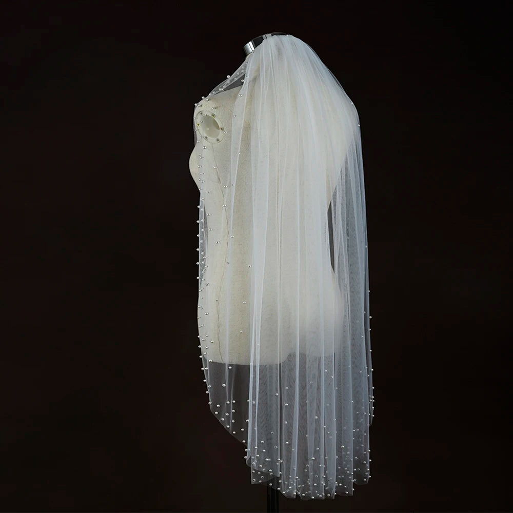 Romantic Pearl Dot Tulle Wedding Veil for Brides with Lightweight Design Subtle Beaded