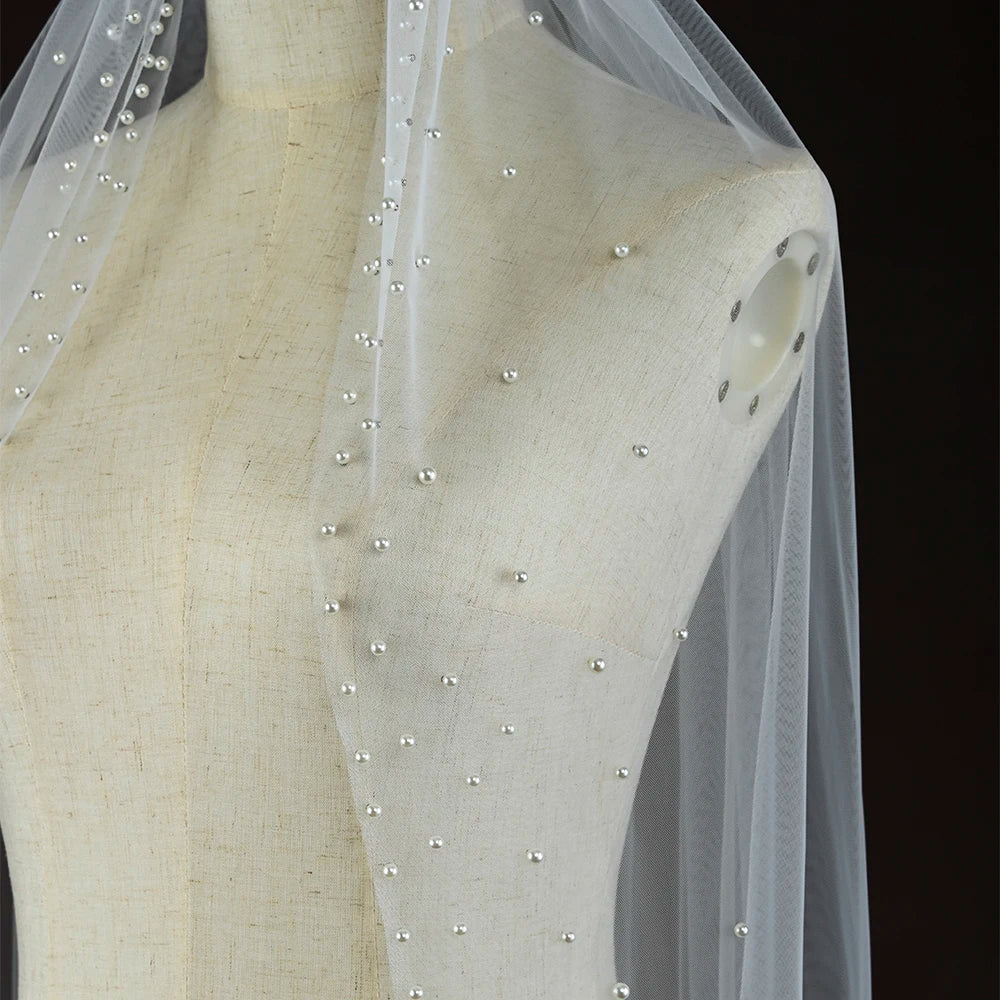 Romantic Pearl Dot Tulle Wedding Veil for Brides with Lightweight Design Subtle Beaded