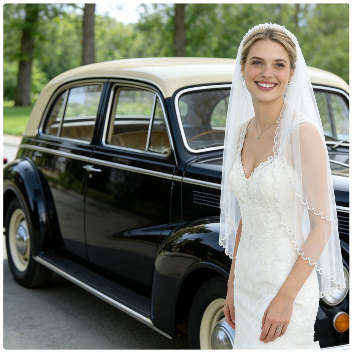 Elegant 2 Tier Wedding Veil with Crystal Edge Bridal Veils Cover Front and Back of Wedding Dresses