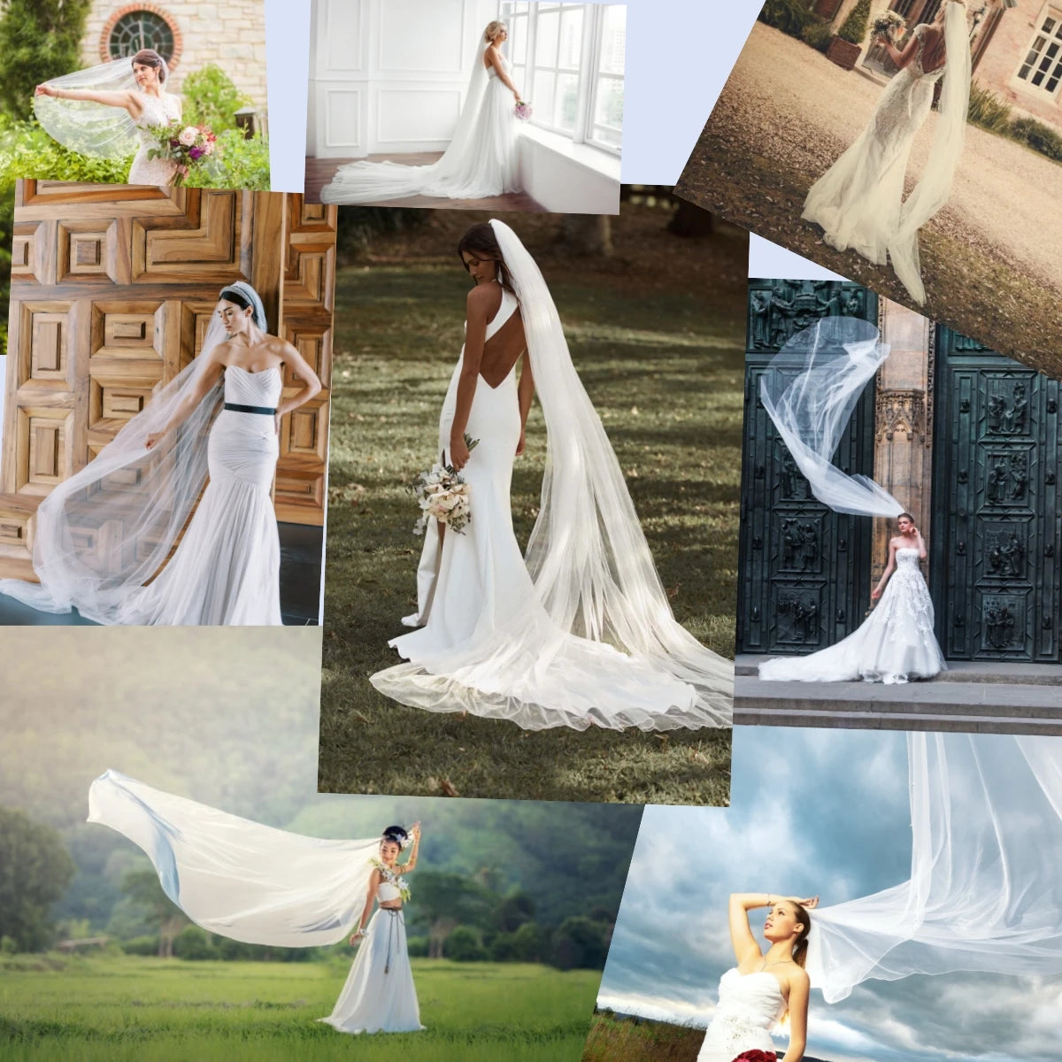 Elegant Single Tier Cathedral Wedding Veil with Comb Simple Cut Edge Long Bridal Tulle in Silk White Plain Soft Tulle G30
