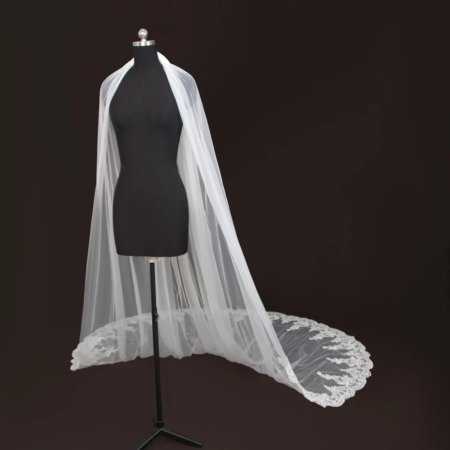 Cathedral Bridal Wedding Veil Lace Trimmed Luxurious 300cm Long Train