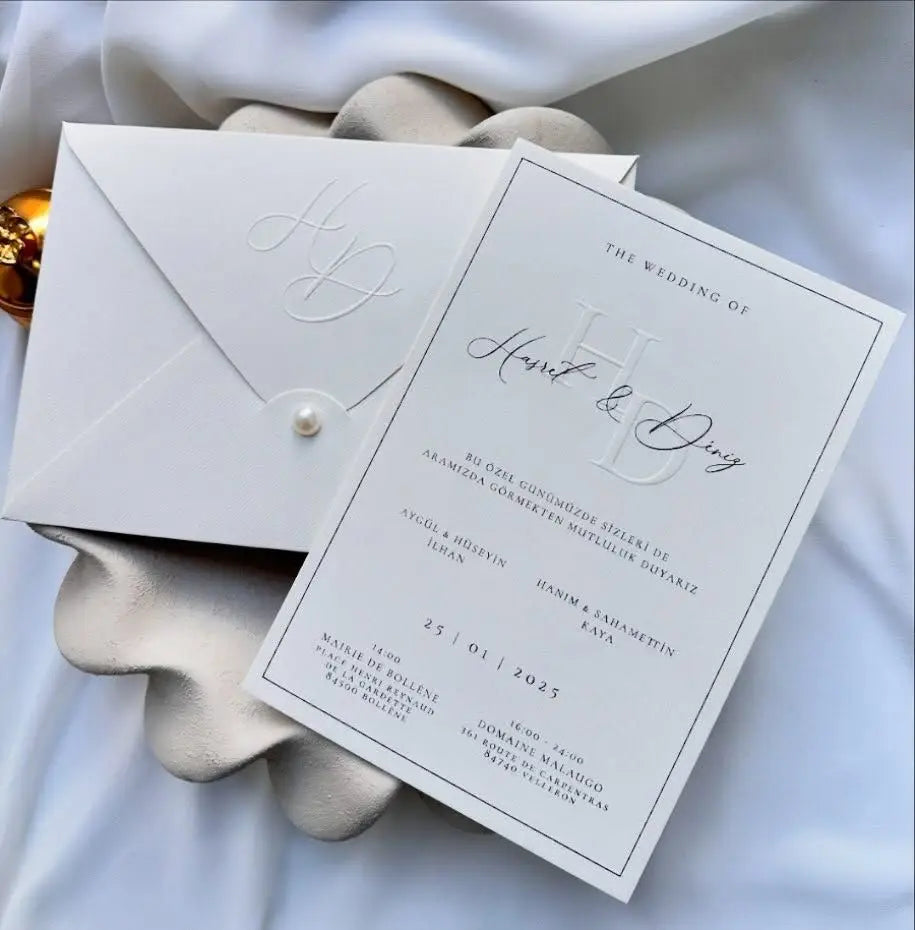 600GSM White Cotton Paper Letterpress Customized Design Top Upscale Wedding Invitation Cards Personalized