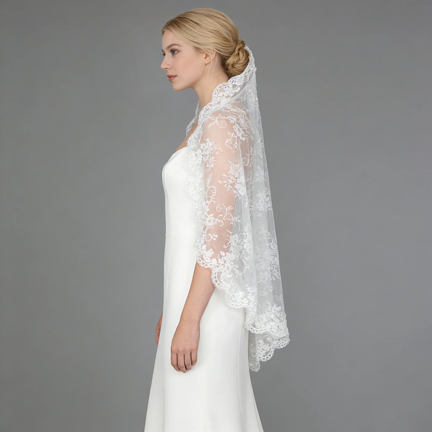 Elegant Spanish Style Bridal Veil Full Lace Trim Sheer Overlay Wedding Veil G159
