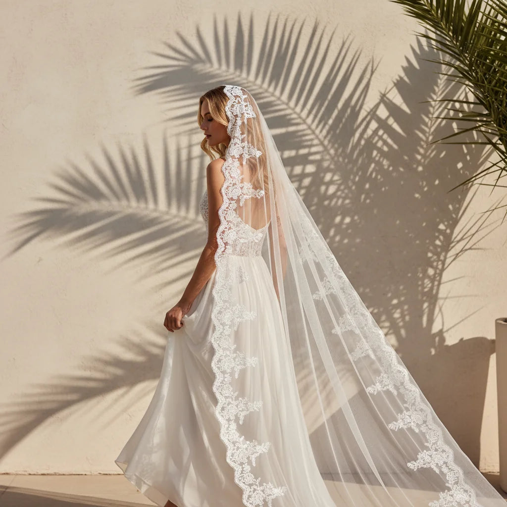 Long Bridal Veils Lace Edge Wedding Veil