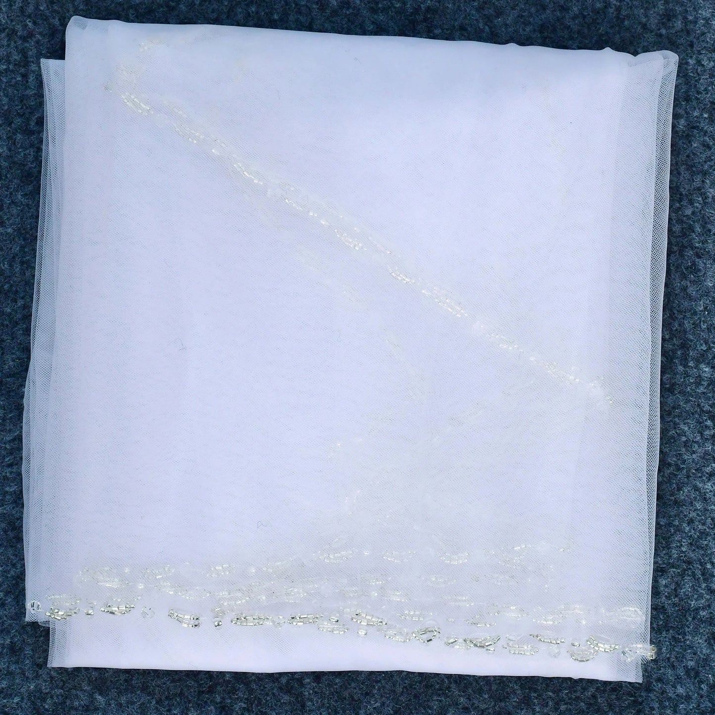 Waltz Length Bridal Veil Crystal Beaded Edge Soft Tulle Wedding Veil with Comb, One-Tier Veil