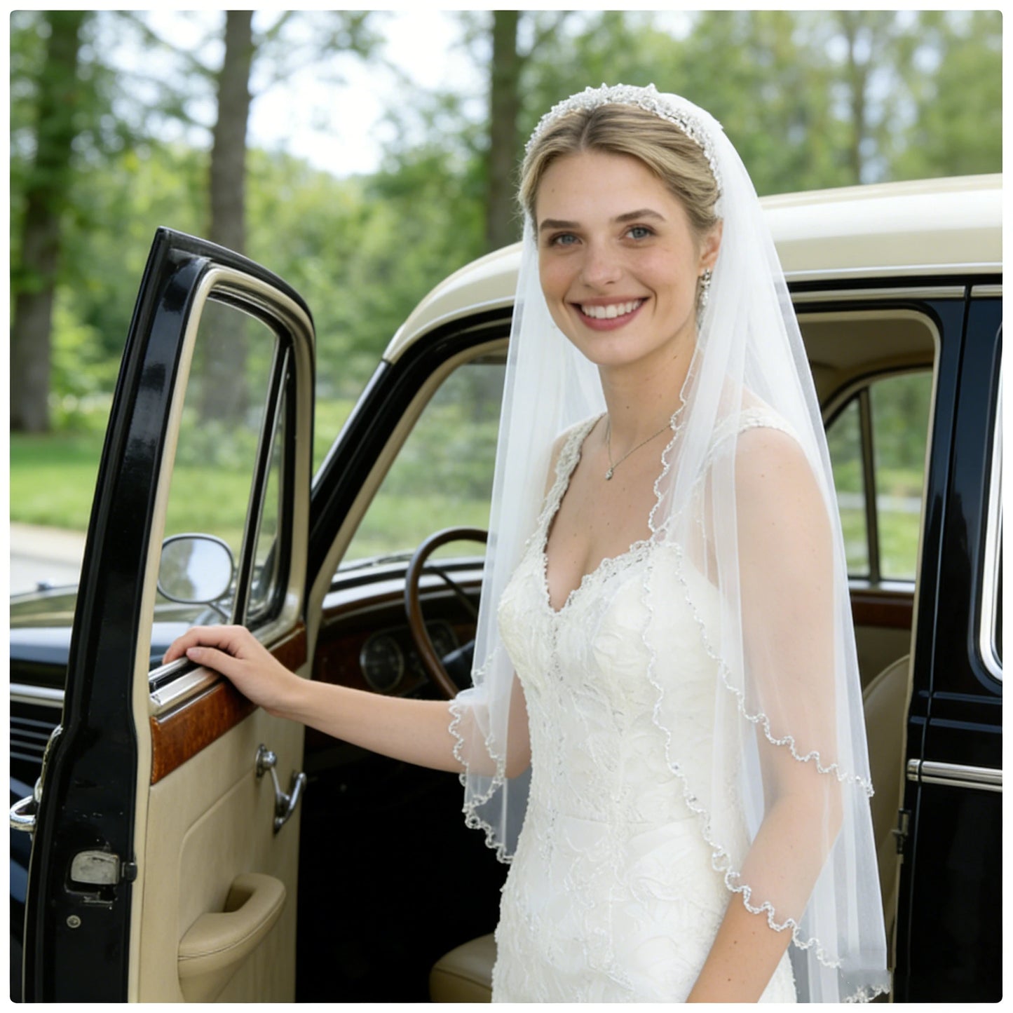 Elegant 2 Tier Wedding Veil with Crystal Edge Bridal Veils Cover Front and Back of Wedding Dresses