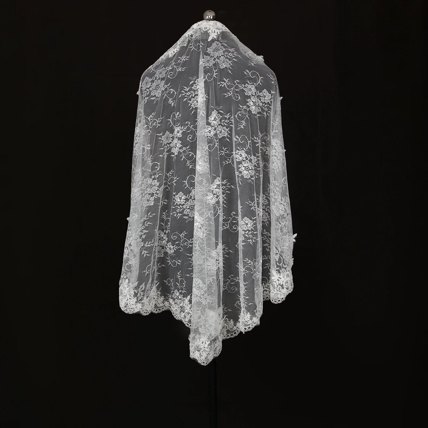 Elegant Spanish Style Bridal Veil Full Lace Trim Sheer Overlay Wedding Veil G159