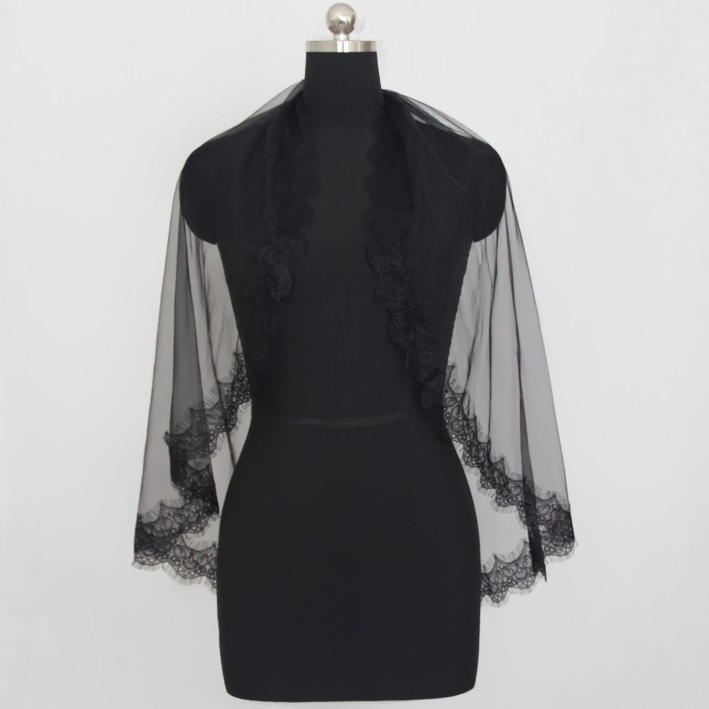 Black Bridal Veil Lace trim 75cm/100cm Hand-stitched
