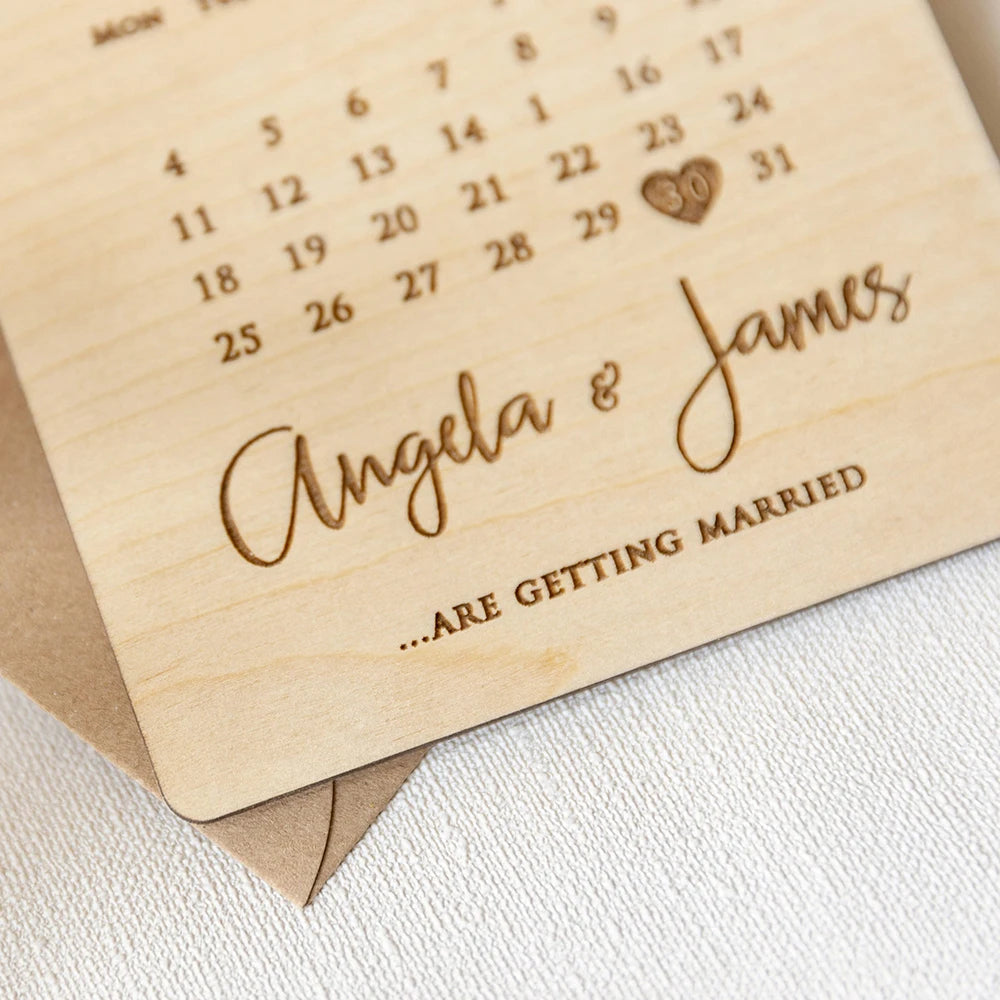 Custom Save The Date Wedding Invitation Laser Cut Wooden/Acrylic  Engraved Date Calendar Save The Date Card with Eco Envelope