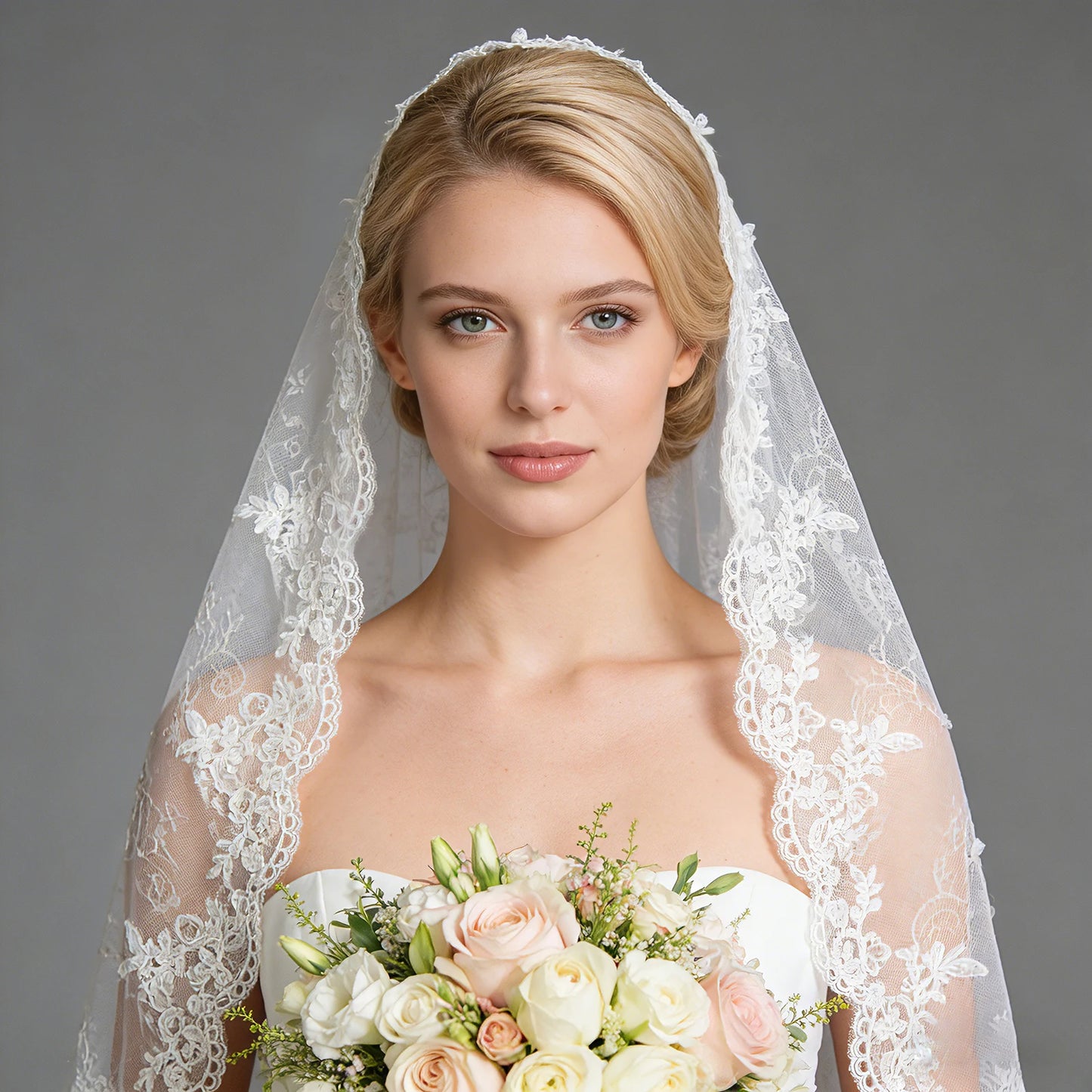 Elegant Spanish Style Bridal Veil Full Lace Trim Sheer Overlay Wedding Veil G159