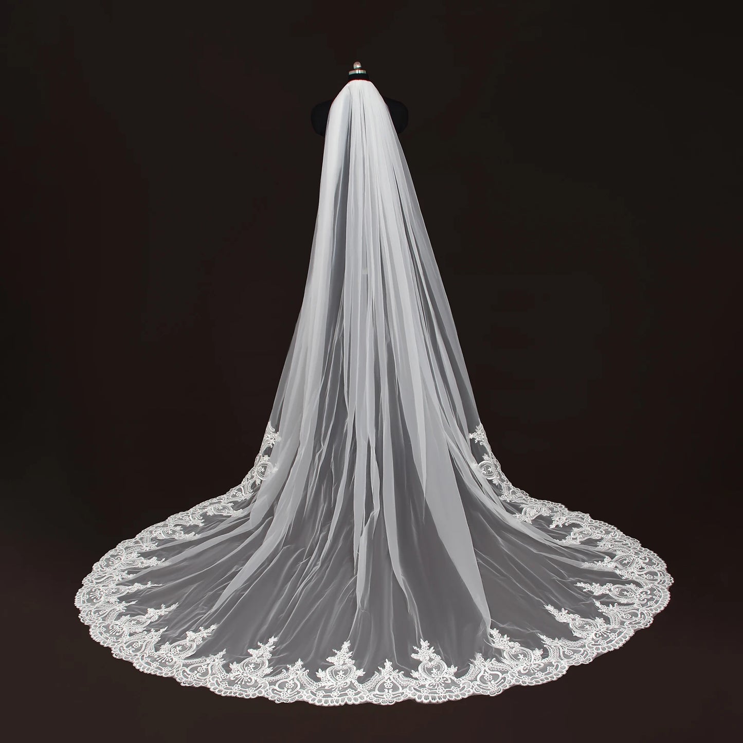 Cathedral Bridal Wedding Veil Lace Trimmed Luxurious 300cm Long Train