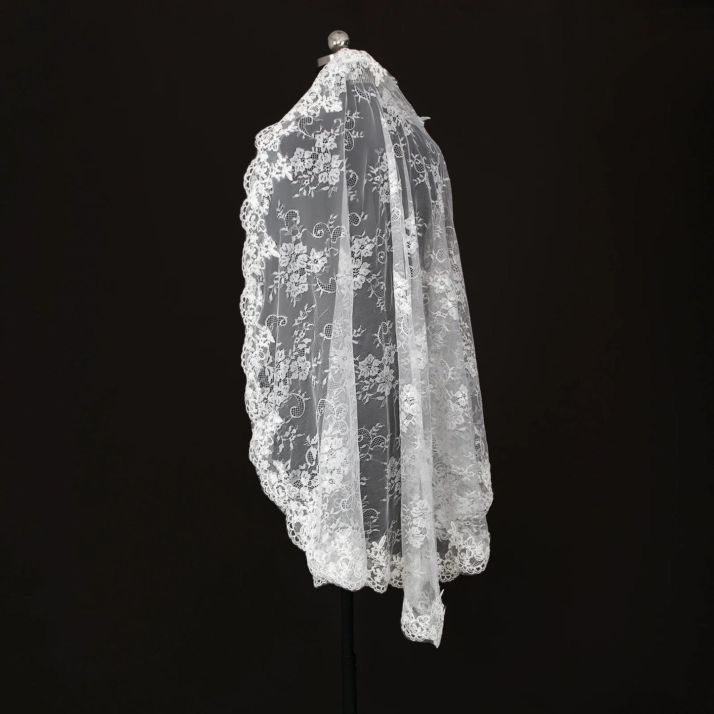 Elegant Spanish Style Bridal Veil Full Lace Trim Sheer Overlay Wedding Veil G159