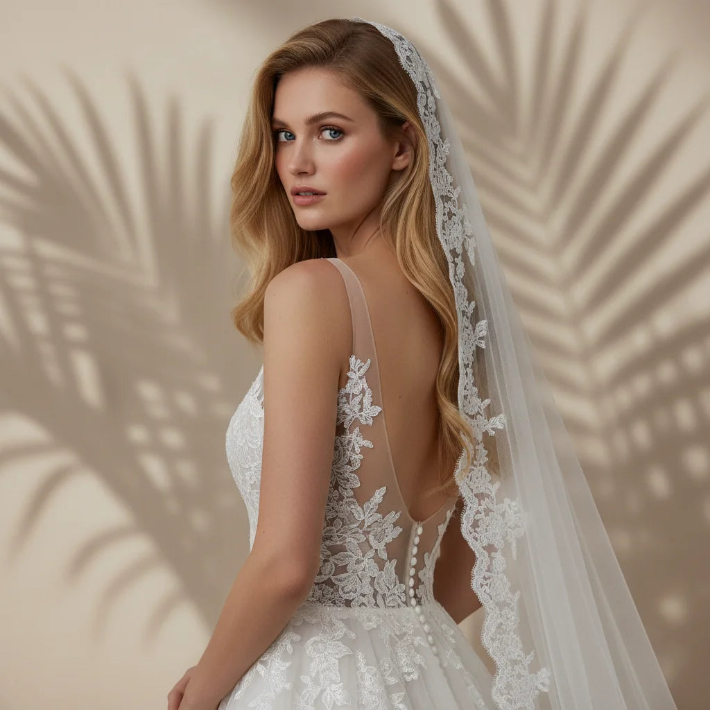 Long Bridal Veils Lace Edge Wedding Veil