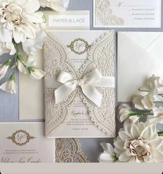 10Pcs Laser Cut Lace Wedding Invitation Card Cover Only Elegant Paper Invitation Card Flap Design Engagement Invitations