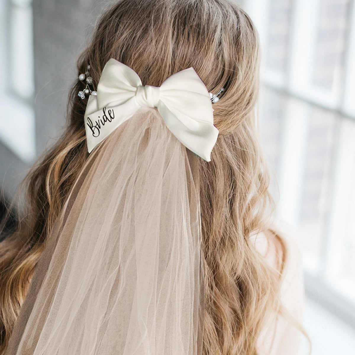 1pcs White Bride Bow Veil
