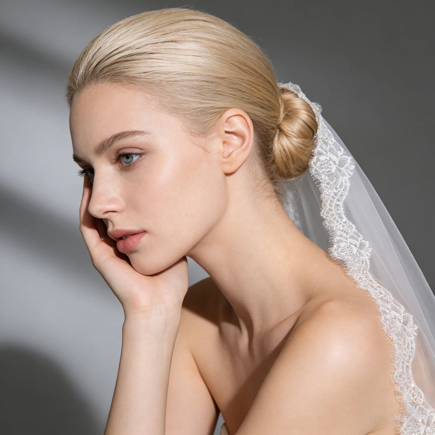 Lace Trim Tulle Wedding Veil White Ivory Bridal Veil Cathedral Length