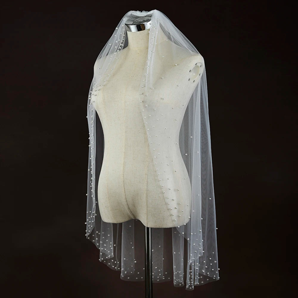 Romantic Pearl Dot Tulle Wedding Veil for Brides with Lightweight Design Subtle Beaded