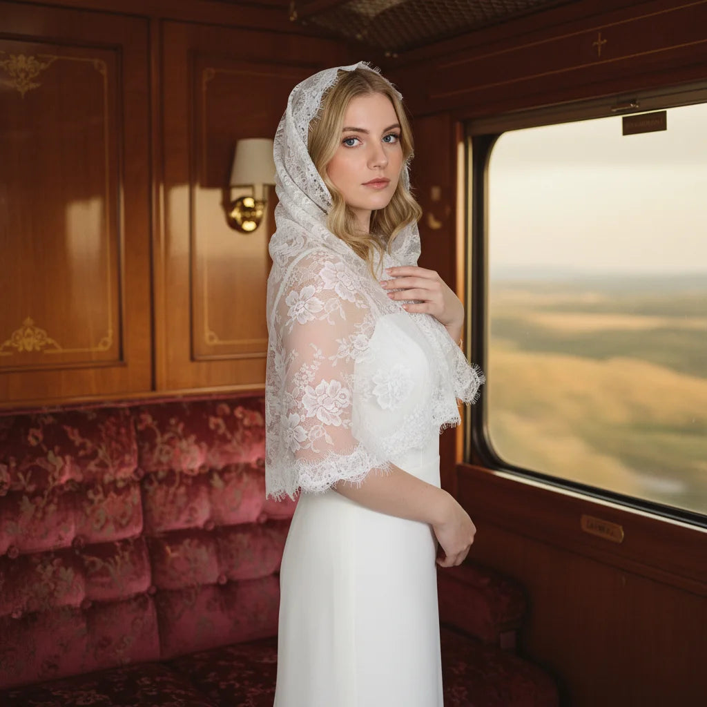 Elegant Spanish Style Bridal Veil Full Lace Trim Sheer Overlay Wedding Veil G159