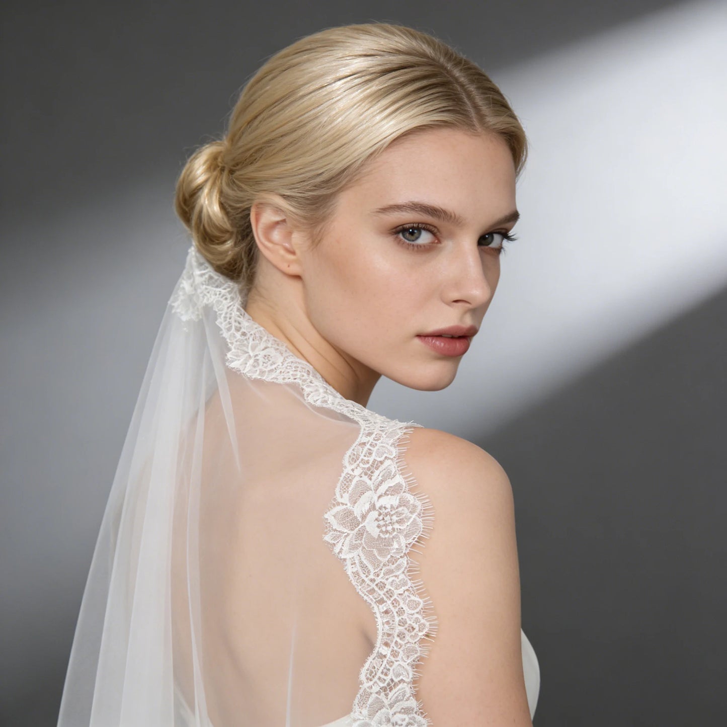 Lace Trim Tulle Wedding Veil White Ivory Bridal Veil Cathedral Length