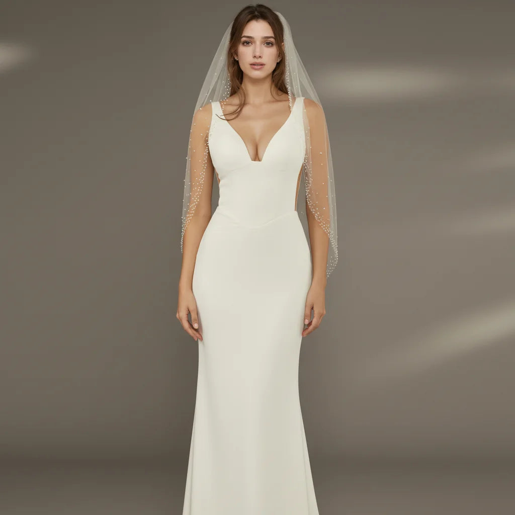 Romantic Pearl Dot Tulle Wedding Veil for Brides with Lightweight Design Subtle Beaded