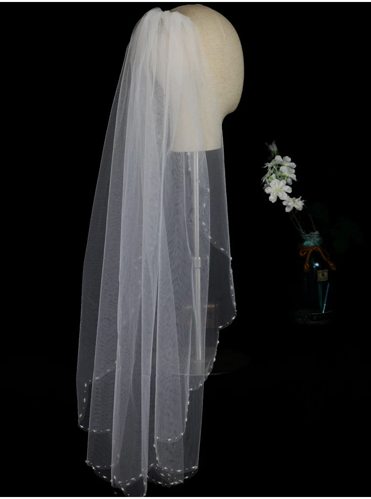 Exquisite Bridal Veil for Wedding Dress One-Layer Handmade Beading Edge
