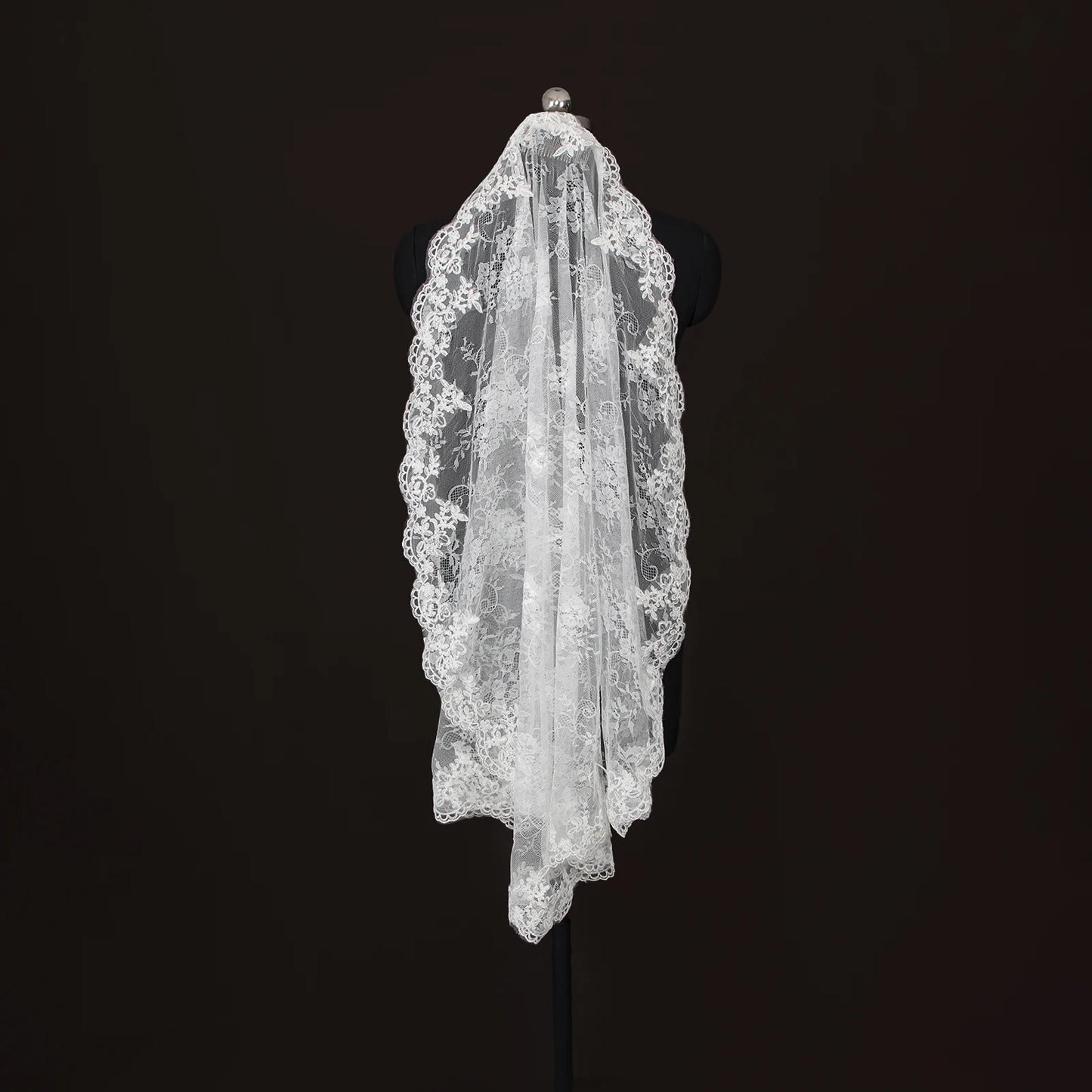 Elegant Spanish Style Bridal Veil Full Lace Trim Sheer Overlay Wedding Veil G159