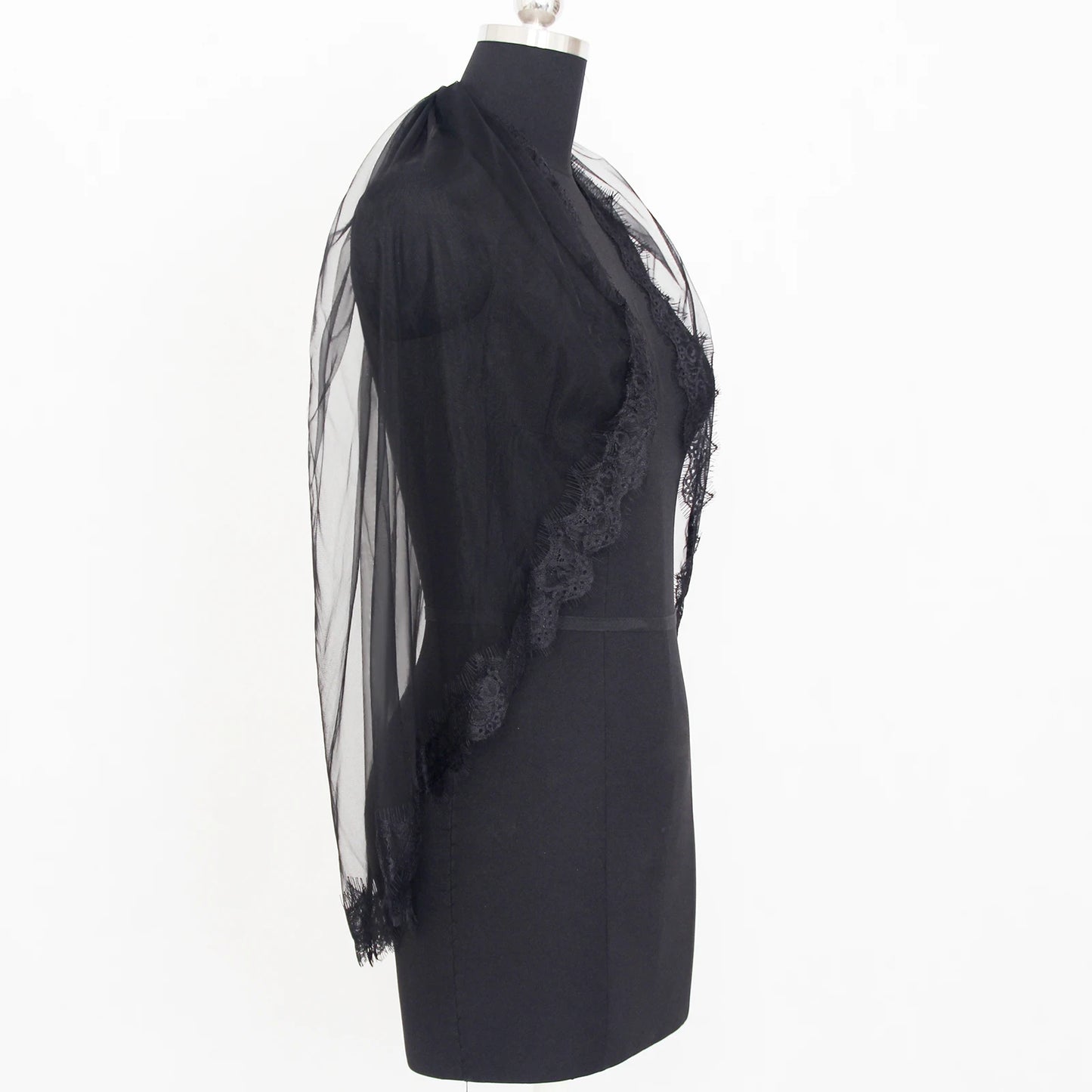 Black Bridal Veil Lace trim 75cm/100cm Hand-stitched