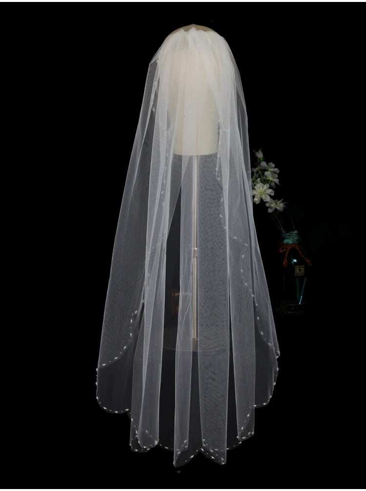 Exquisite Bridal Veil for Wedding Dress One-Layer Handmade Beading Edge