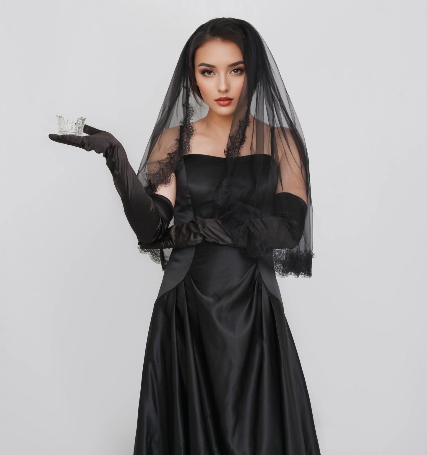 Black Bridal Veil Lace trim 75cm/100cm Hand-stitched