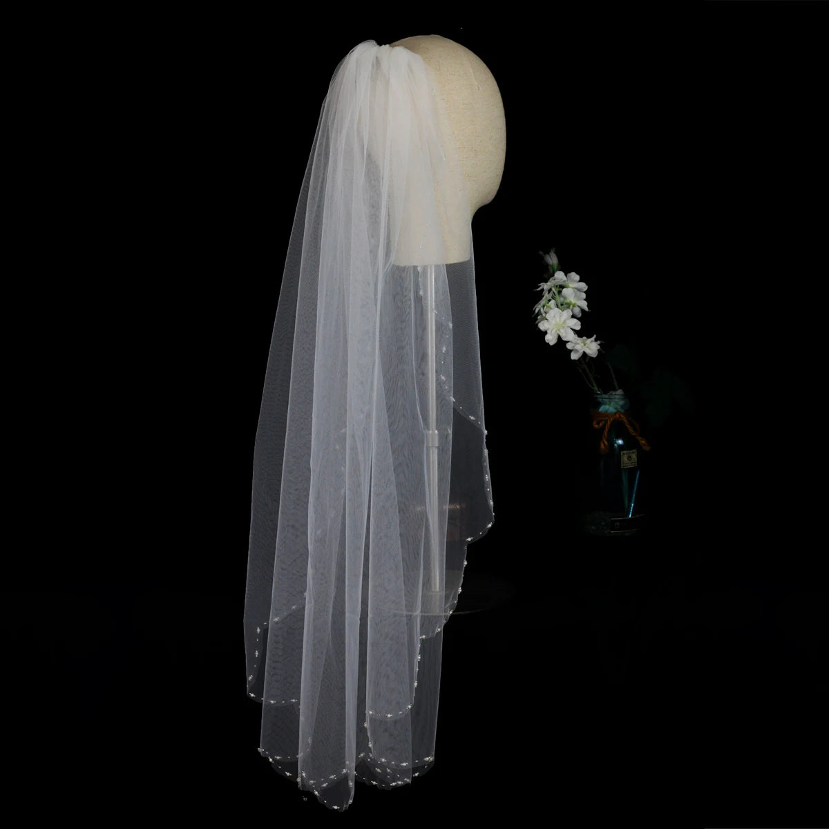 Exquisite Bridal Veil for Wedding Dress One-Layer Handmade Beading Edge