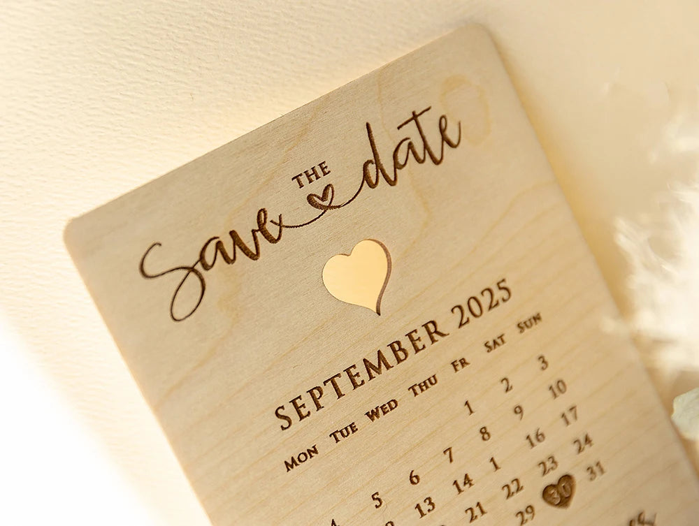 Custom Save The Date Wedding Invitation Laser Cut Wooden/Acrylic  Engraved Date Calendar Save The Date Card with Eco Envelope